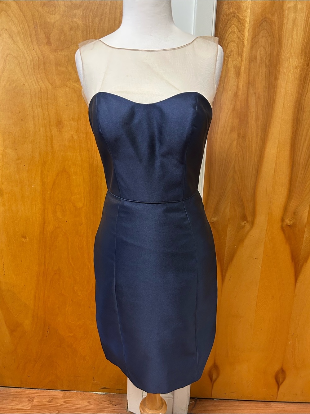 Watters & Watters navy mini taffeta dress with mesh top size 2